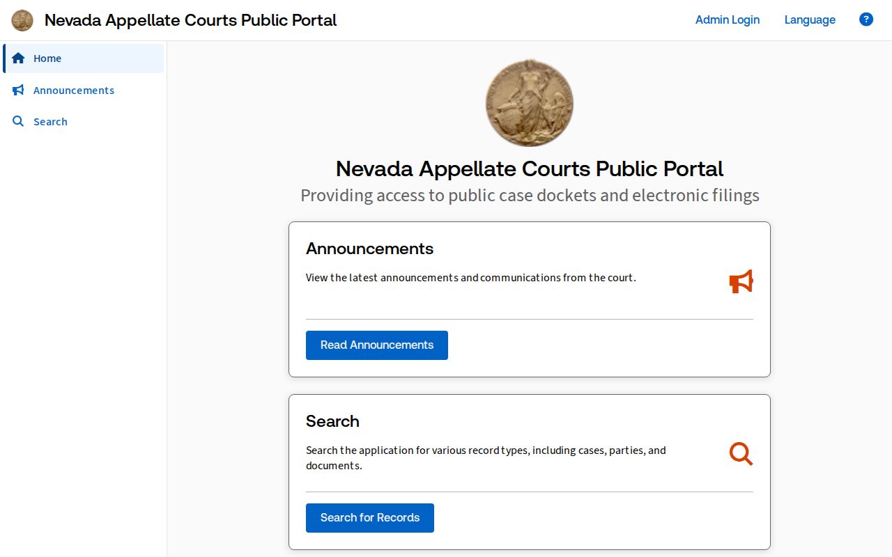Nevada released inmates appellate court ACIS case search