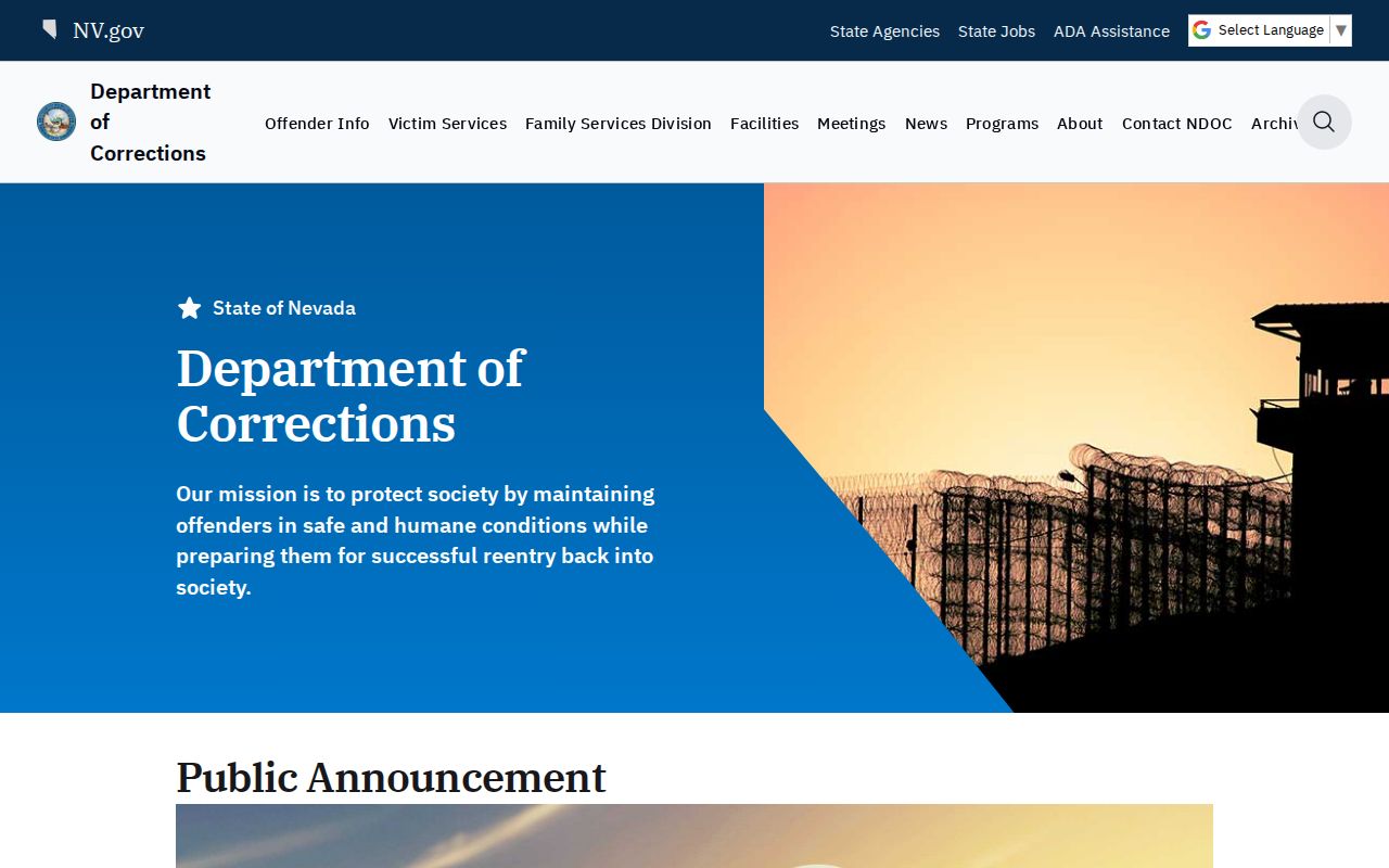 Nevada Department of Corrections official NDOC agency page for release records
