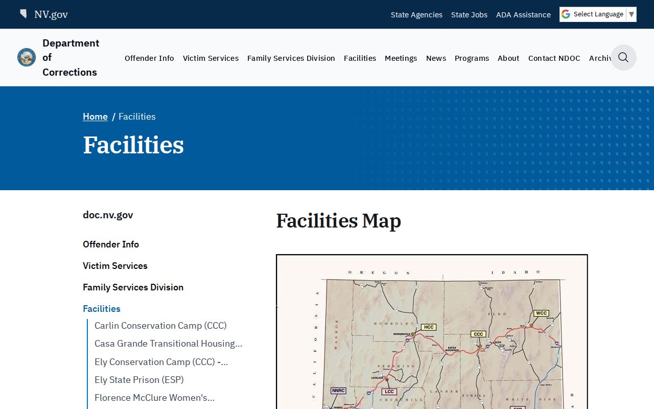Nevada NDOC released inmate statewide facility directory
