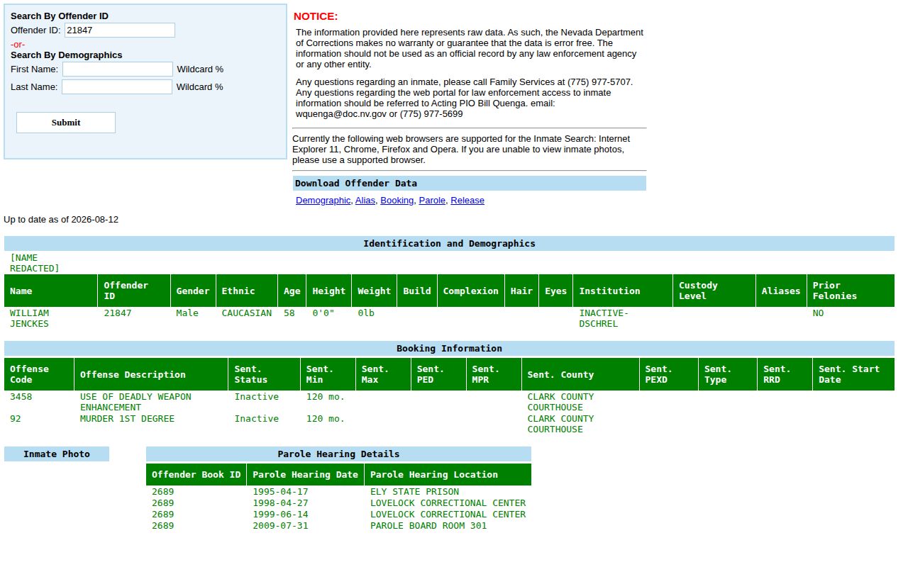 Nevada parole eligibility and projected sentence date labels